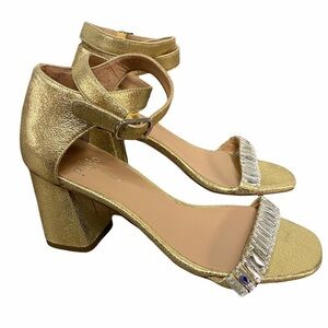 Linea Paolo | Gold Heeled Sandals Rhinestones 6.5